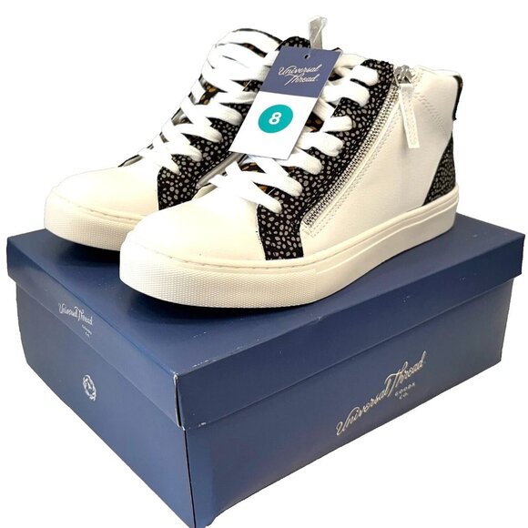 Women’s High-Top Sneakers – Size 8, White/Black, Zip Closure - Picture 4 of 4